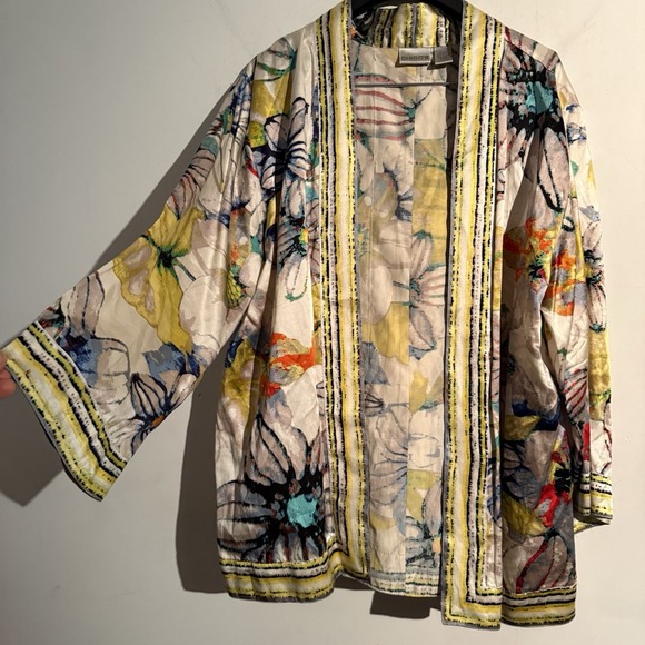 Chico's Tops - Chicos Size 3 Silk Blend Watercolor Print Floral Kimono Boho Artsy Festival